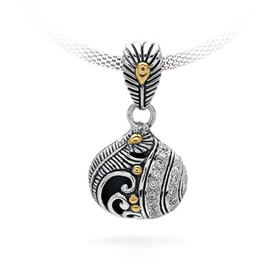 Gold & Silver bracelet, scale dragon chain round 6mm, spring lock with 18K gold hammer motif and white topaz pave stones