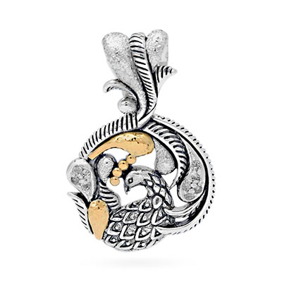 Gold & Silver bracelet, scale dragon chain round 6mm, spring lock with 18K gold hammer motif and white topaz pave stones