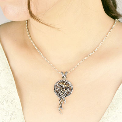 Gold & Silver bracelet, scale dragon chain round 6mm, spring lock with 18K gold hammer motif and white topaz pave stones