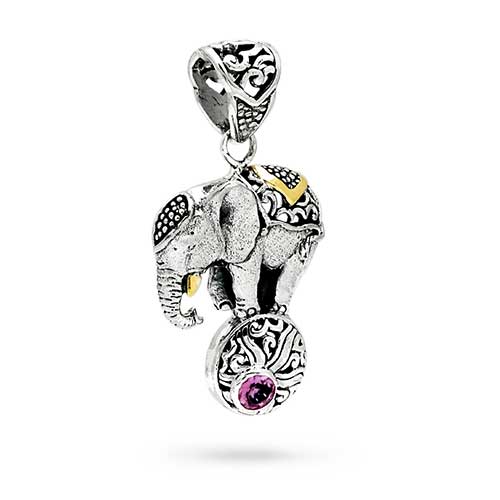 Gold & Silver bracelet, scale dragon chain round 6mm, spring lock with 18K gold hammer motif and white topaz pave stones