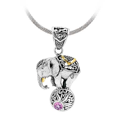 Gold & Silver bracelet, scale dragon chain round 6mm, spring lock with 18K gold hammer motif and white topaz pave stones