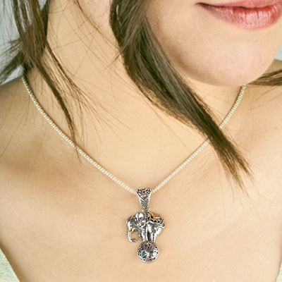 Gold & Silver bracelet, scale dragon chain round 6mm, spring lock with 18K gold hammer motif and white topaz pave stones