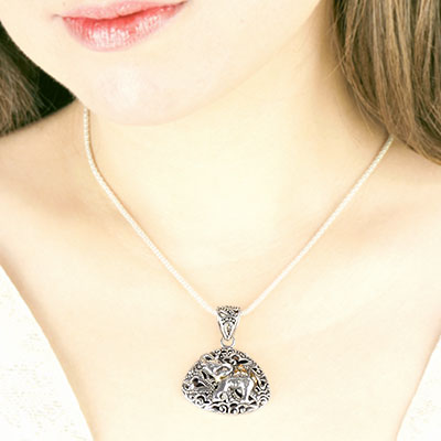 Gold & Silver bracelet, scale dragon chain round 6mm, spring lock with 18K gold hammer motif and white topaz pave stones