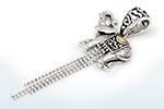 Gold & Silver bracelet, scale dragon chain round 6mm, spring lock with 18K gold hammer motif and white topaz pave stones