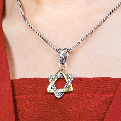 Gold & Silver bracelet, scale dragon chain round 6mm, spring lock with 18K gold hammer motif and white topaz pave stones