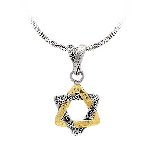 Gold & Silver bracelet, scale dragon chain round 6mm, spring lock with 18K gold hammer motif and white topaz pave stones