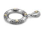 Gold & Silver bracelet, scale dragon chain round 6mm, spring lock with 18K gold hammer motif and white topaz pave stones