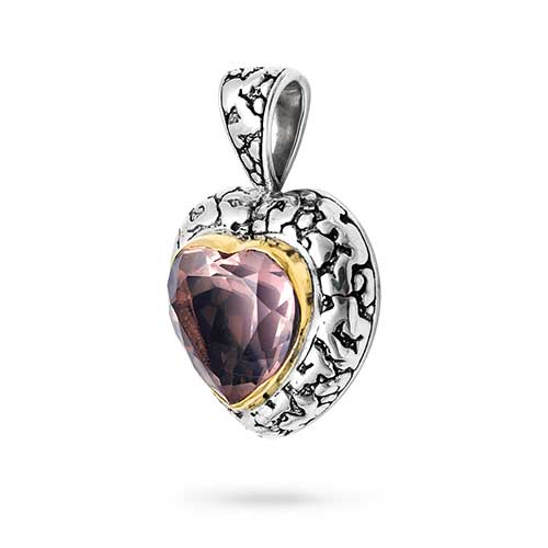 Gold & Silver bracelet, scale dragon chain round 6mm, spring lock with 18K gold hammer motif and white topaz pave stones