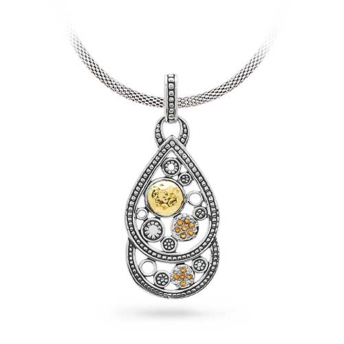 Gold & Silver bracelet, scale dragon chain round 6mm, spring lock with 18K gold hammer motif and white topaz pave stones