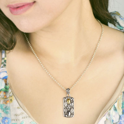 Gold & Silver bracelet, scale dragon chain round 6mm, spring lock with 18K gold hammer motif and white topaz pave stones