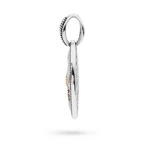 Gold & Silver bracelet, scale dragon chain round 6mm, spring lock with 18K gold hammer motif and white topaz pave stones