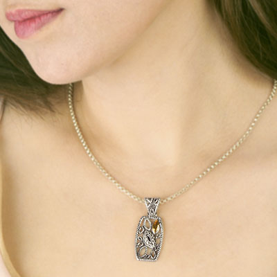 Gold & Silver bracelet, scale dragon chain round 6mm, spring lock with 18K gold hammer motif and white topaz pave stones