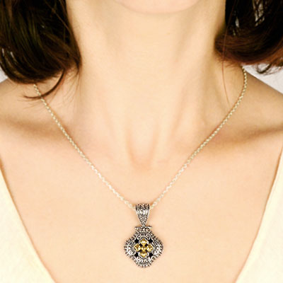 Gold & Silver bracelet, scale dragon chain round 6mm, spring lock with 18K gold hammer motif and white topaz pave stones