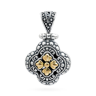 Gold & Silver bracelet, scale dragon chain round 6mm, spring lock with 18K gold hammer motif and white topaz pave stones