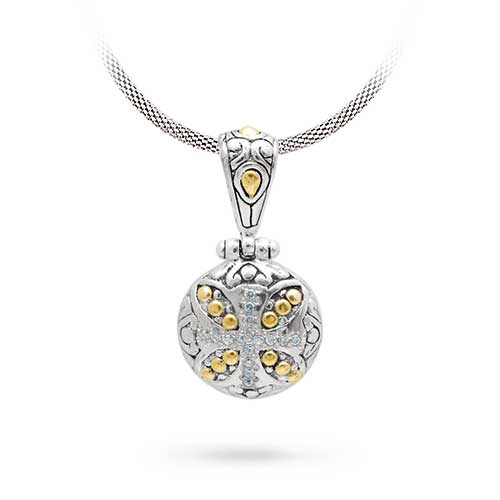 Gold & Silver bracelet, scale dragon chain round 6mm, spring lock with 18K gold hammer motif and white topaz pave stones