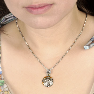 Gold & Silver bracelet, scale dragon chain round 6mm, spring lock with 18K gold hammer motif and white topaz pave stones