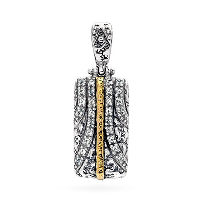 Gold & Silver bracelet, scale dragon chain round 6mm, spring lock with 18K gold hammer motif and white topaz pave stones