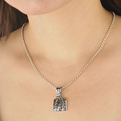 Gold & Silver bracelet, scale dragon chain round 6mm, spring lock with 18K gold hammer motif and white topaz pave stones