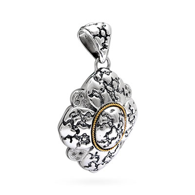 Gold & Silver bracelet, scale dragon chain round 6mm, spring lock with 18K gold hammer motif and white topaz pave stones