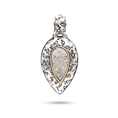 Gold & Silver bracelet, scale dragon chain round 6mm, spring lock with 18K gold hammer motif and white topaz pave stones