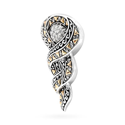 Gold & Silver bracelet, scale dragon chain round 6mm, spring lock with 18K gold hammer motif and white topaz pave stones