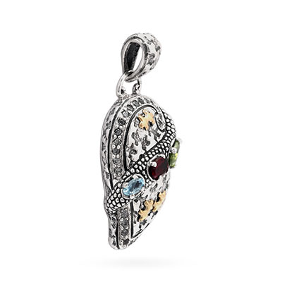 Gold & Silver bracelet, scale dragon chain round 6mm, spring lock with 18K gold hammer motif and white topaz pave stones