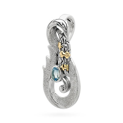 Gold & Silver bracelet, scale dragon chain round 6mm, spring lock with 18K gold hammer motif and white topaz pave stones