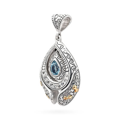 Gold & Silver bracelet, scale dragon chain round 6mm, spring lock with 18K gold hammer motif and white topaz pave stones