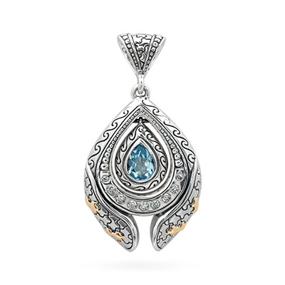 Gold & Silver bracelet, scale dragon chain round 6mm, spring lock with 18K gold hammer motif and white topaz pave stones