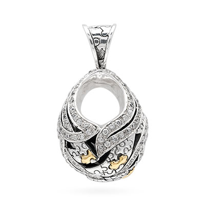 Gold & Silver bracelet, scale dragon chain round 6mm, spring lock with 18K gold hammer motif and white topaz pave stones