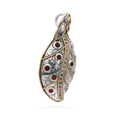 Gold & Silver bracelet, scale dragon chain round 6mm, spring lock with 18K gold hammer motif and white topaz pave stones