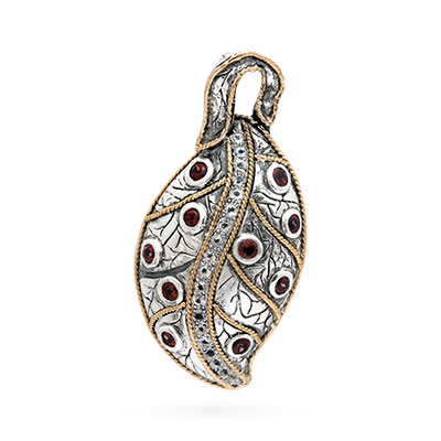 Gold & Silver bracelet, scale dragon chain round 6mm, spring lock with 18K gold hammer motif and white topaz pave stones