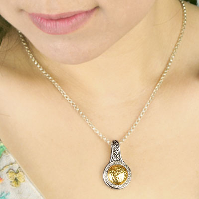 Gold & Silver bracelet, scale dragon chain round 6mm, spring lock with 18K gold hammer motif and white topaz pave stones