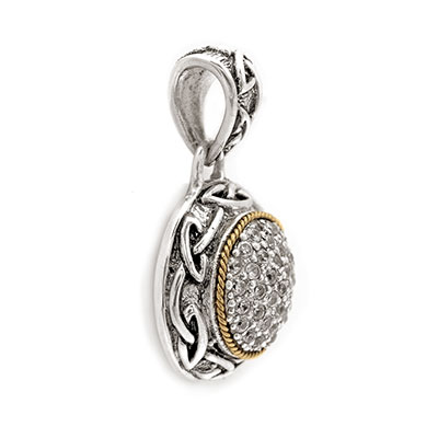 Gold & Silver bracelet, scale dragon chain round 6mm, spring lock with 18K gold hammer motif and white topaz pave stones