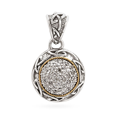 Gold & Silver bracelet, scale dragon chain round 6mm, spring lock with 18K gold hammer motif and white topaz pave stones