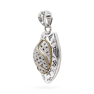 Gold & Silver bracelet, scale dragon chain round 6mm, spring lock with 18K gold hammer motif and white topaz pave stones