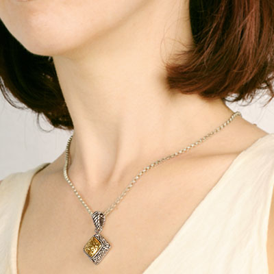 Gold & Silver bracelet, scale dragon chain round 6mm, spring lock with 18K gold hammer motif and white topaz pave stones