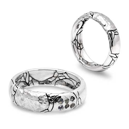 Gold & Silver bracelet, scale dragon chain round 6mm, spring lock with 18K gold hammer motif and white topaz pave stones