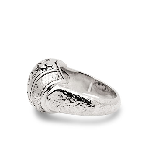 Gold & Silver bracelet, scale dragon chain round 6mm, spring lock with 18K gold hammer motif and white topaz pave stones