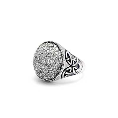 Gold & Silver bracelet, scale dragon chain round 6mm, spring lock with 18K gold hammer motif and white topaz pave stones