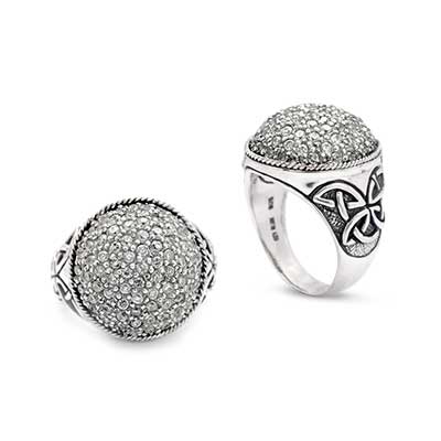 Gold & Silver bracelet, scale dragon chain round 6mm, spring lock with 18K gold hammer motif and white topaz pave stones