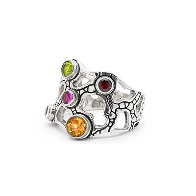 Gold & Silver bracelet, scale dragon chain round 6mm, spring lock with 18K gold hammer motif and white topaz pave stones