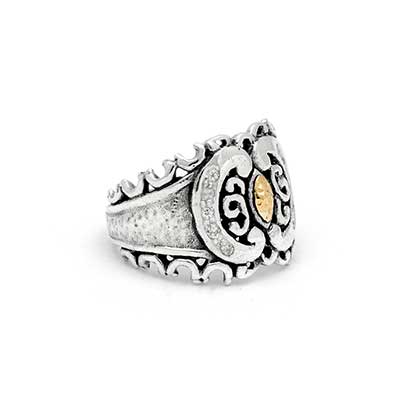 Gold & Silver bracelet, scale dragon chain round 6mm, spring lock with 18K gold hammer motif and white topaz pave stones