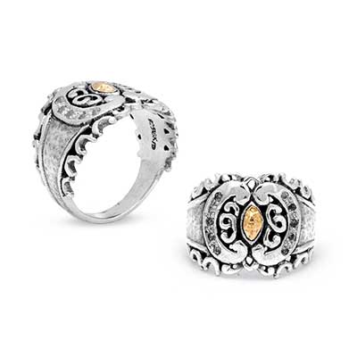 Gold & Silver bracelet, scale dragon chain round 6mm, spring lock with 18K gold hammer motif and white topaz pave stones