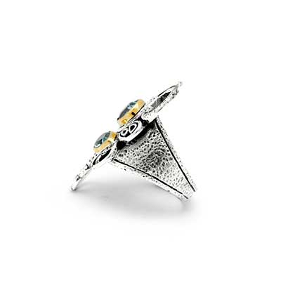 Gold & Silver bracelet, scale dragon chain round 6mm, spring lock with 18K gold hammer motif and white topaz pave stones