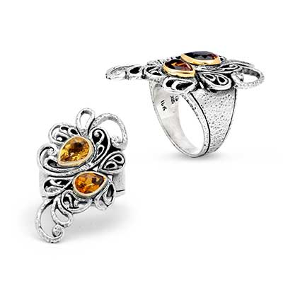 Gold & Silver bracelet, scale dragon chain round 6mm, spring lock with 18K gold hammer motif and white topaz pave stones