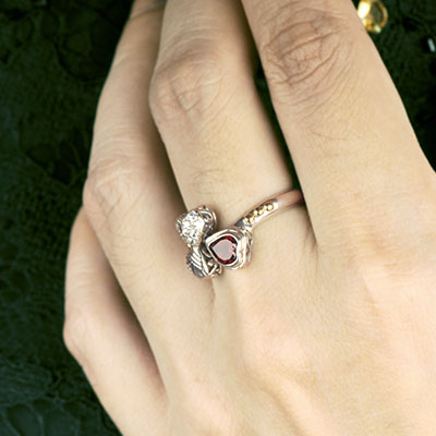 Gold & Silver bracelet, scale dragon chain round 6mm, spring lock with 18K gold hammer motif and white topaz pave stones