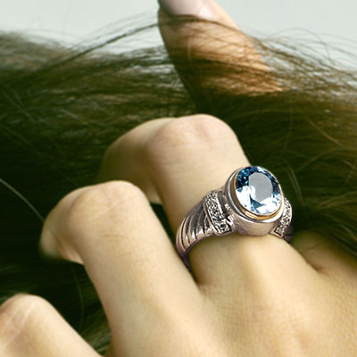 Gold & Silver bracelet, scale dragon chain round 6mm, spring lock with 18K gold hammer motif and white topaz pave stones