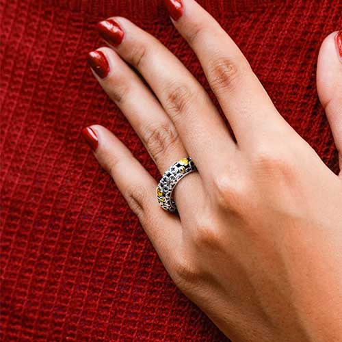 Gold & Silver bracelet, scale dragon chain round 6mm, spring lock with 18K gold hammer motif and white topaz pave stones