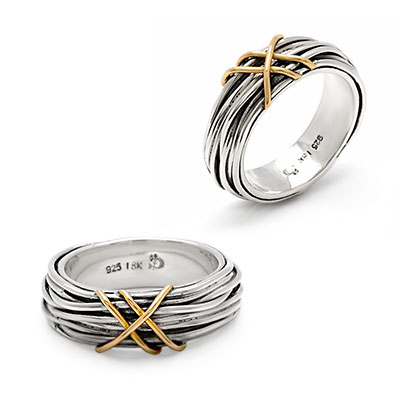 Gold & Silver bracelet, scale dragon chain round 6mm, spring lock with 18K gold hammer motif and white topaz pave stones